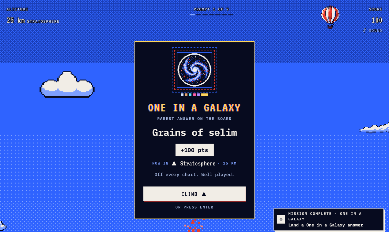 A rare answer scores One in a Galaxy, +100 points